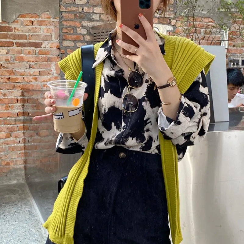 Bluzki damskie Krowy drukują kobiety bluzki luźne koszule długie rękaw szyfonowy koreańsko -mody damski duże plus size 2023