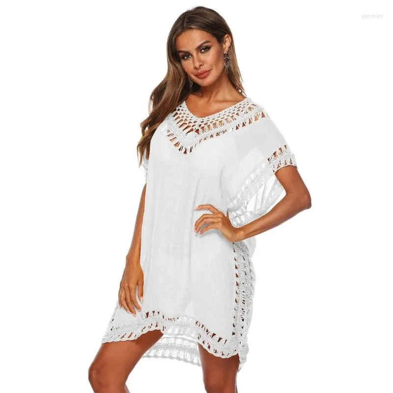 Maillots de bain pour femmes Womens Cover Ups Hollow Crochet-Maillots de bain à manches courtes Maillot de bain Bikini-Hollow Out Coverups Loose Beach-Maillots de bain