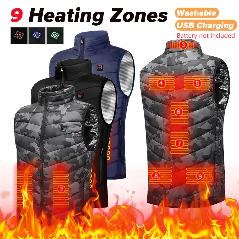 Gilets pour hommes 9/13 zones de gilet chauffantes vestes chauffantes électriques hommes femmes vêtements de sport manteau chauffant graphène USB mâle veste d'hiver pour le camping 231118