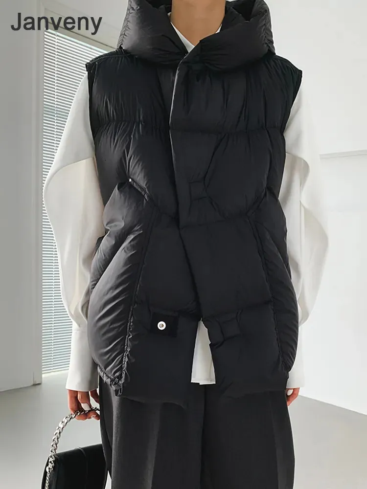 Gilets pour femmes Janveny 90% Ultra léger blanc canard vers le bas femmes gilet à capuche hiver épaissir pain doudoune sans manches femme lâche gilet outwear 231117