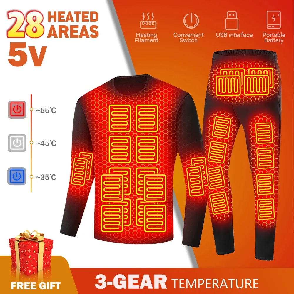 Men's Vests 28 Area Winter Thermal Heated Jacket Women Vest Heated Underwear USB Electric Heating Clothing Men's Ski Suit Moto Autumn Pants 231118