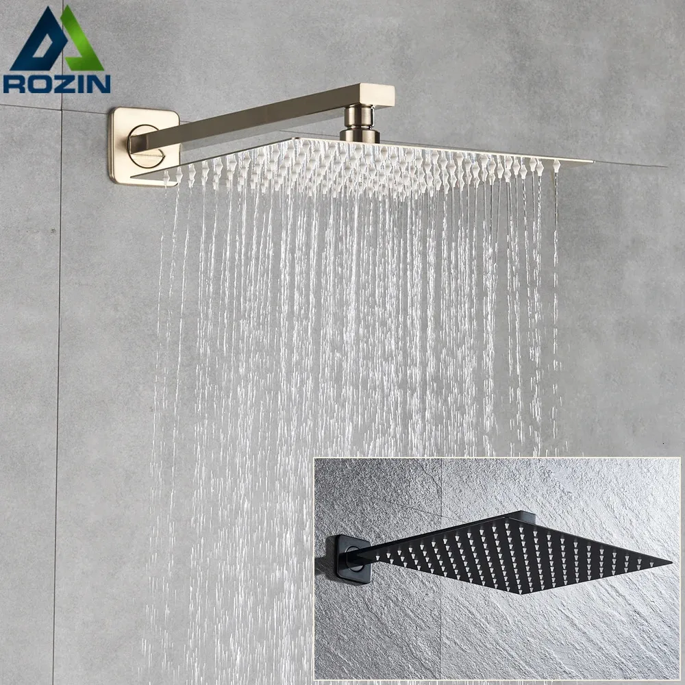Bathroom Shower Heads Rozin Brushed Golden Rainfall Head 81012" Ultrathin Style Top with Wall Mounted Arm 231117