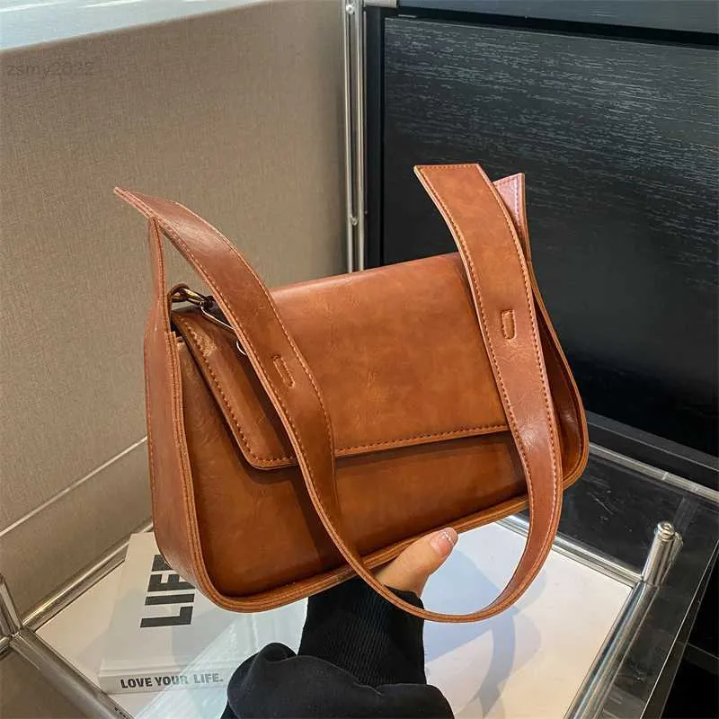 Omuz çantaları vintage crossbody çantalar için pu deri yeni 2023 yaz trend moda tasarımcısı küçük düz renkli omuz yan çanta