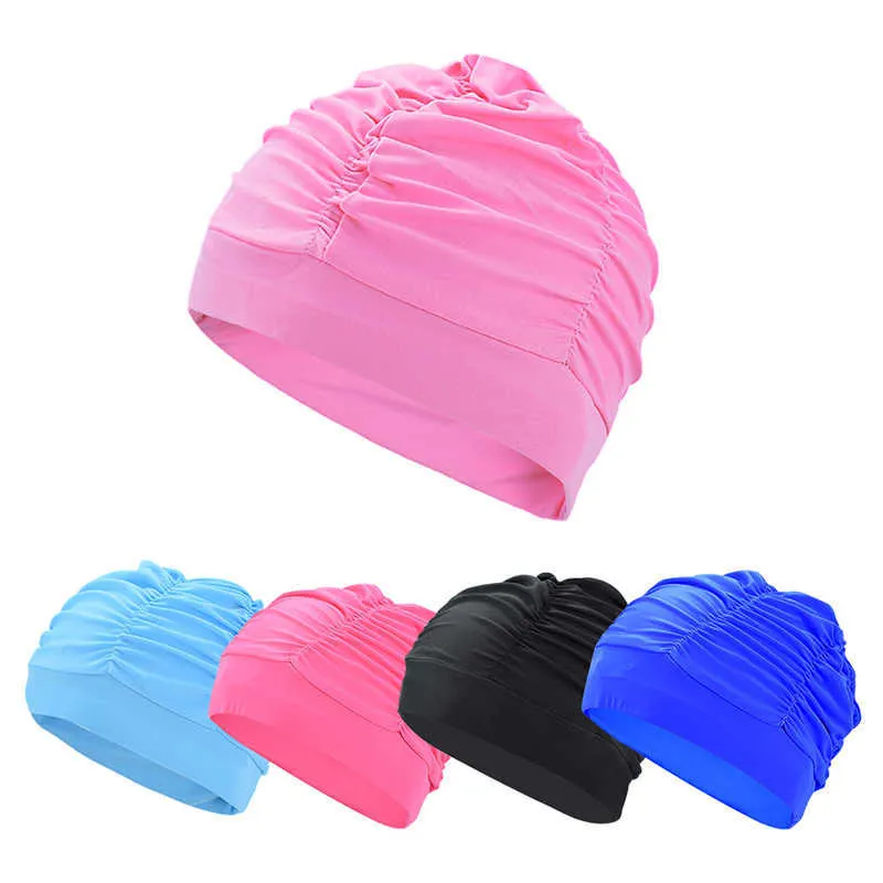 Swimming caps Women's Swimming Cap High Elastic Nylon Swim Cap Adult Beach Hats Free Size Printed Long Hair Swim Pool Ear Protection Cap P230418