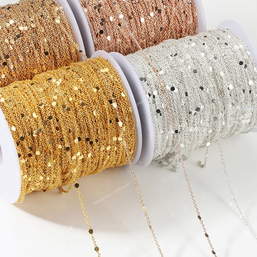 No Fade 2Meters Sequins Chain Necklace Gold Silver Chain Metal Copper Cable Chains Findings Jewelry Making Components Craft DIY Jewelry MakingJewelry Findings