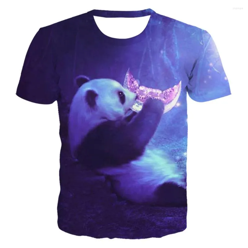 Men's T-skjortor Summer Panda Blowing Bubble T-shirt 3D Tryckta män Kvinnor unisex casual överdimensionerade toppar Hip Hop-tees korta ärmkläder pojkar