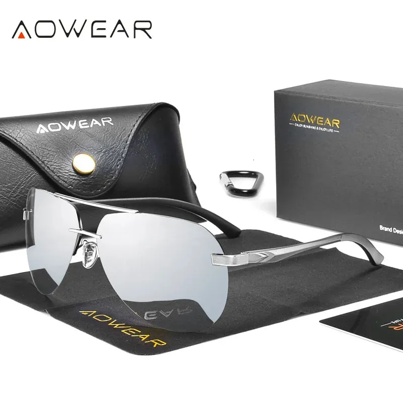 AOWEAR Rimless Polarized Mirror Power Sunglasses For Men For Men And Women  Luxury Aluminum Driving Eyewear With Colorful Mirrored Aviation Lenses  Gafas De Sol 231118 From You05, $10.9