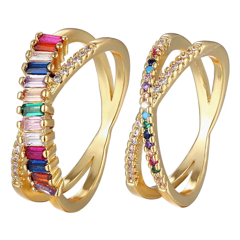 Topkwaliteit kleurrijke regenboog CZ ring voor dames meisjes mode verlovingsring trouwring charme partij sieraden 10 stijlen keuze mode-sieraden ringen regenboog ring band