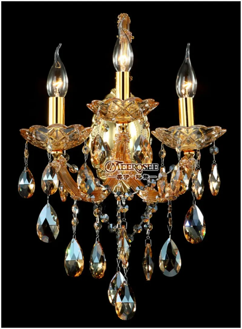 Maria Theresa Crystal Wall Sconces Light Fixture med 3 Lights Amber Gold Color Wall Sconces Hembelysning