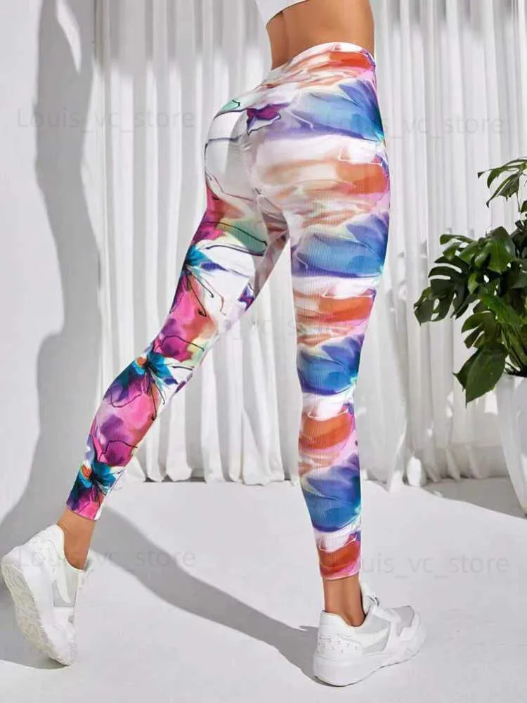 Printed High Rise Leggings in Multicoloured - The Upside