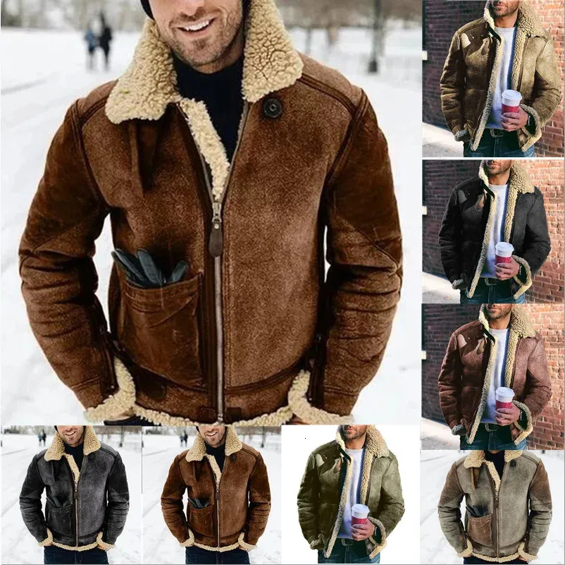 Chaquetas para hombre Chaqueta de cuero plisada para hombre con aislamiento invernal, solapa gruesa y colores en contraste 231118