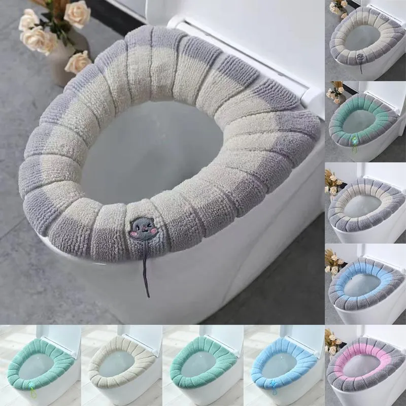 Siège de toilette couvre coussin épais en peluche en forme de O Closestool couverture tapis avec poignée accessoires de salle de bain