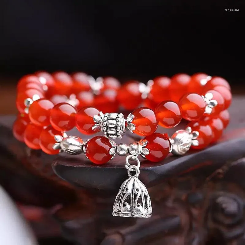 Strand Drop JoursNeige Rouge Cristal Bracelets 8mm Perles Chanceux Tibétain Argent Douche Pendentif Pour Femmes Bijoux