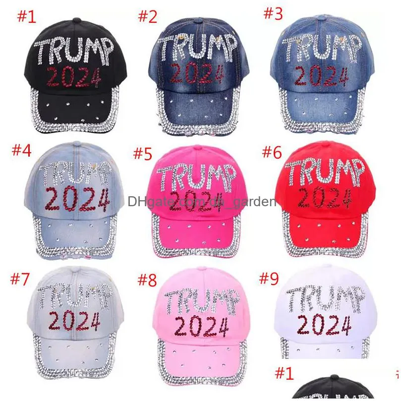 Boll Caps Trump 2024 Denim Sun Hat Casual Diamond Baseball Cap Athleisure Justerbar bomullsdroppe leverans mode Accessorie Dhgarden Dhx4f