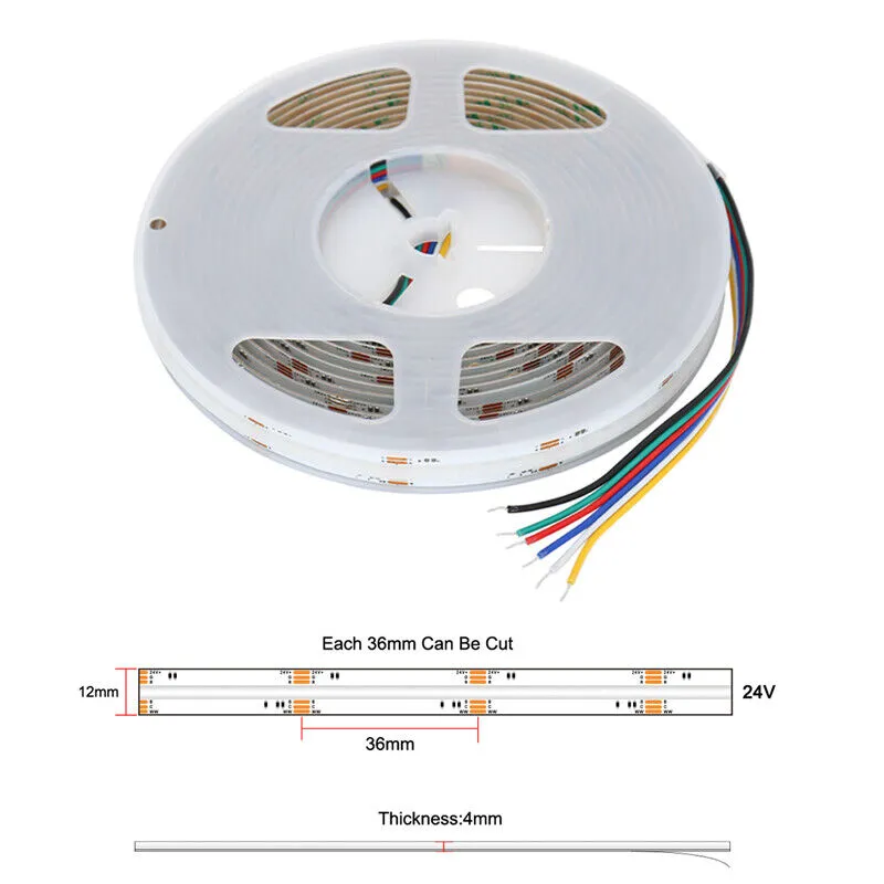 RGBCCT COB LED Strip 24V 840 LEDs/m Flexible High Bright Dotless Colorful FOB LED Tape Light Bar for Indoor Room Decor