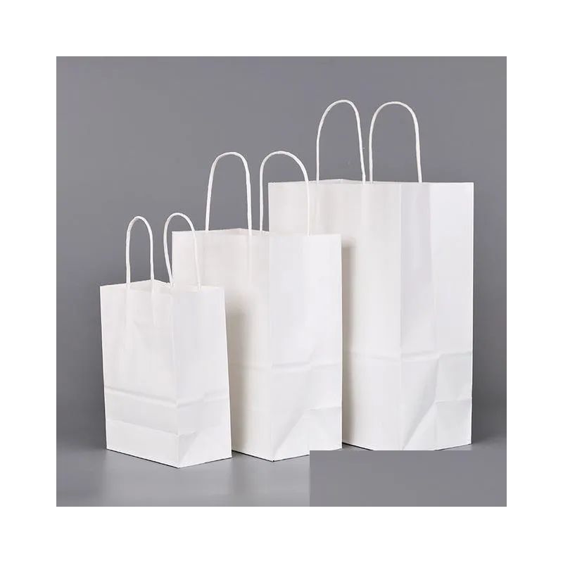 Emballage Cadeau Élégant Sac En Papier Blanc Petite Taille Kraft Party Favor Sacs Avec Poignée Excellente Qualité Drop Delivery Home Garden Dh5Tp