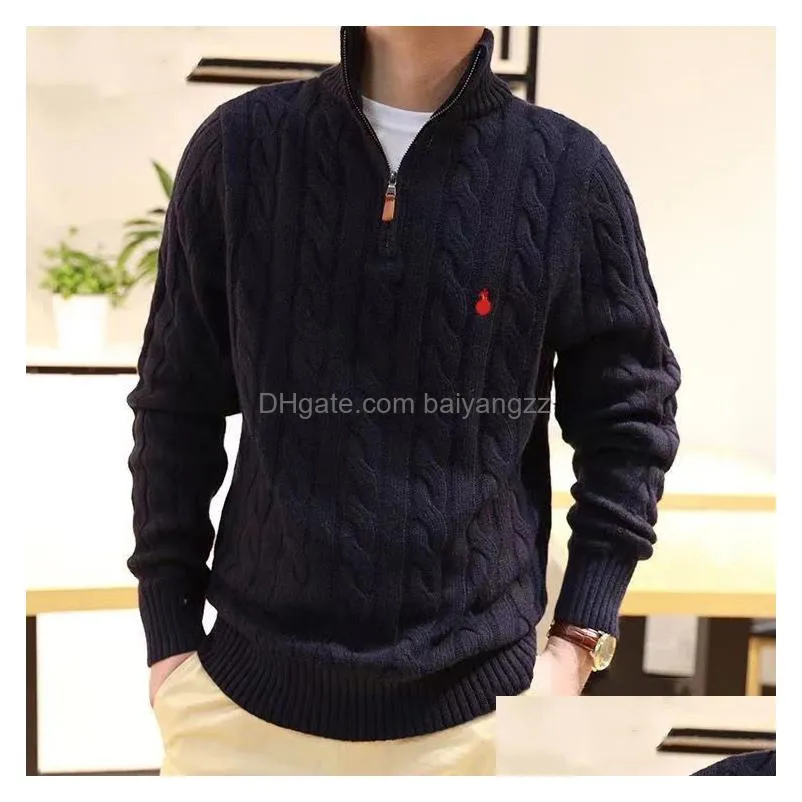 designer winter mens sweaters ralph polo zip half knitted pullover pony men loose casual pure color sweater