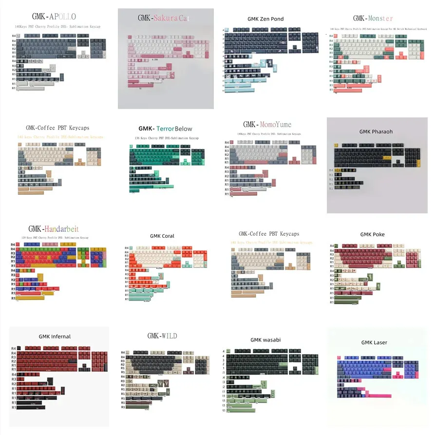 키보드 GMK Mudbeam PBT 키카 캡 아폴로 사쿠라 고양이 염료 승화 체리 프로필 전체 키 캡 MX 스위치 기계식 키오드 231117