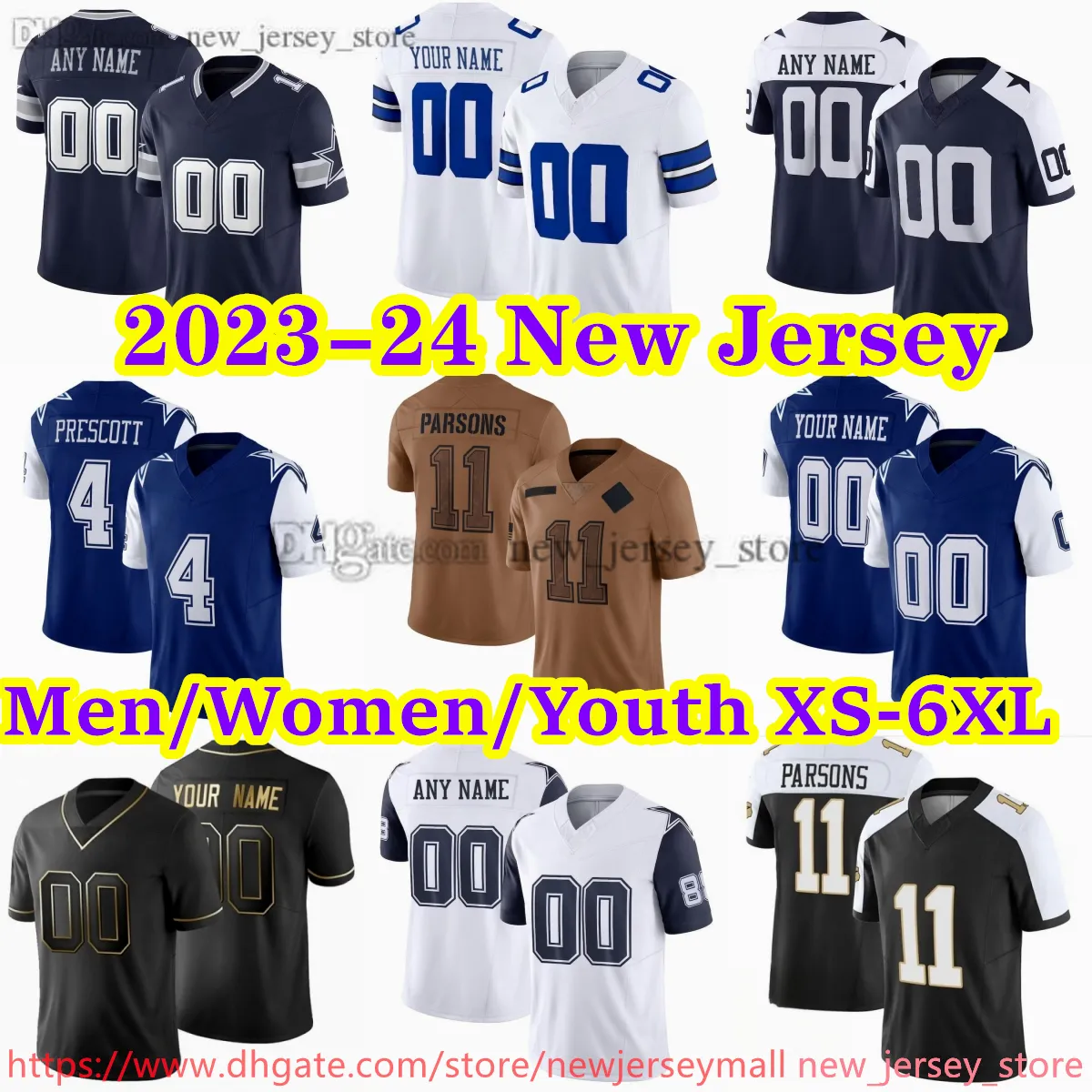 Custom S-6XL Football 4 Dak Prescott Jersey Stitch 19 Amari Cooper Emmitt Smith DeMarcus Lawrence Brandin Cooks Stephon Gilmore Tony Pollard Cooper Rush Rico Dowdle