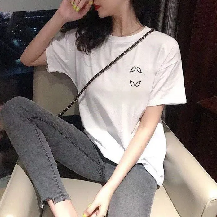 Women's T-Shirt Slim Fit Cotton Summer New Print Letter Pullover Short Sleeve Gym Crew Neck Crop Tops Black White Tees 23ss