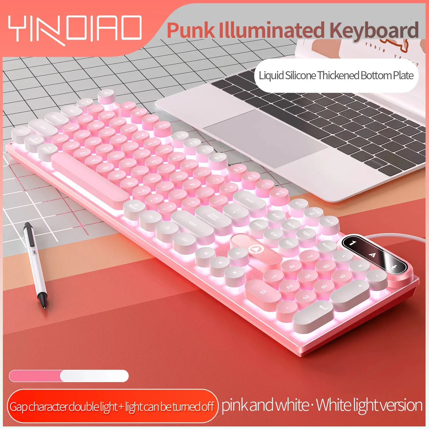 Keyboards Typewriter Round 104 Keys Gaming Keyboard Wired Color Matching Backlit Computer E sports Peripherals for Desktop Laptop 231117