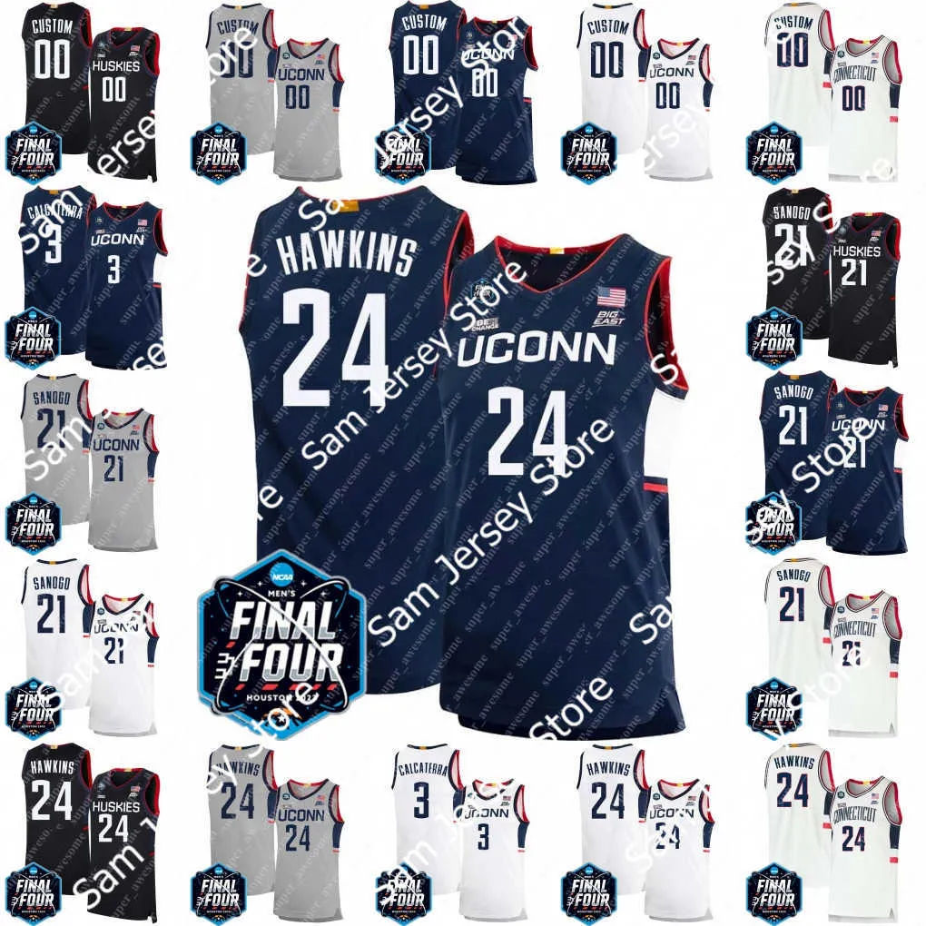 2023 Final Four Maglia da basket UConn Huskies 24 Hawkins Adama Sanogo Joey Calcaterra Donovan Clingan Paige Bueckers Andre Jackson Jr. Tristen Newton Nika Muhl