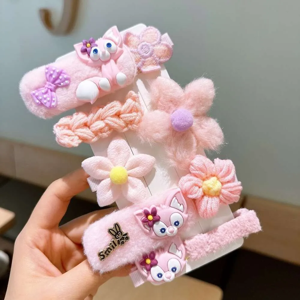 Flequillo de felpa de otoño e invierno para niñas, clips laterales, sombreros, accesorios para niños, niñas pequeñas, pinzas para el cabello lindas para bebés