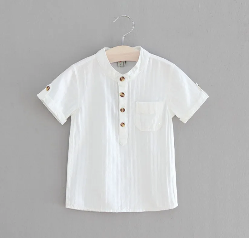 Kids Shirts Casual Boys Shirts Baby Children Cotton Short Sleeve Blouse for Summer Kids Boys White Shirt Stand Collar Handsome Tops 230417