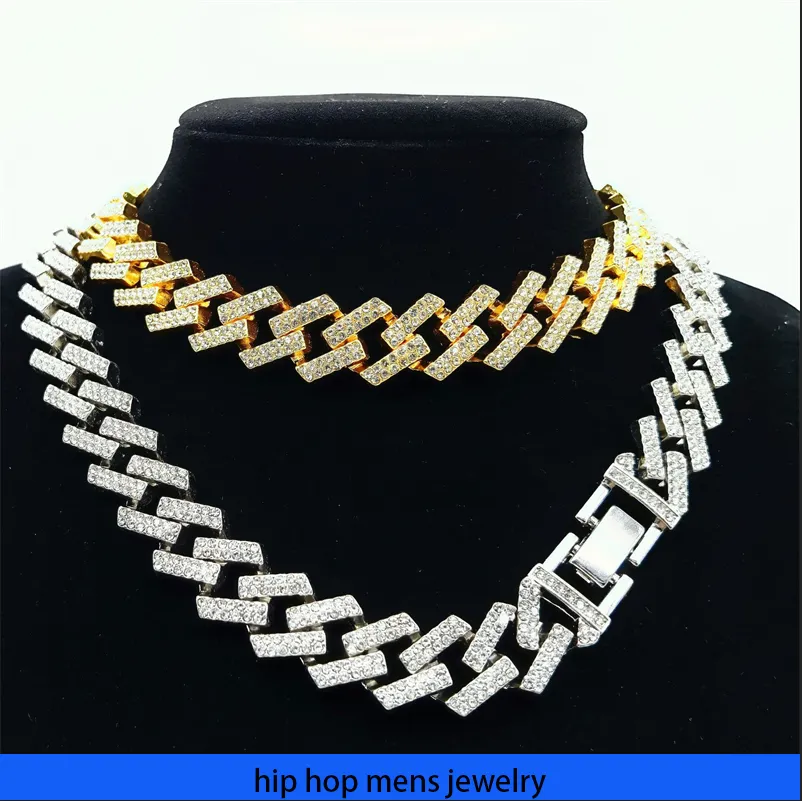 Colar de hip hop para a corrente de ouro masculina gelada nas cadeias cubanas Chain Cuba 15mm de colar de diamante simples de diamante