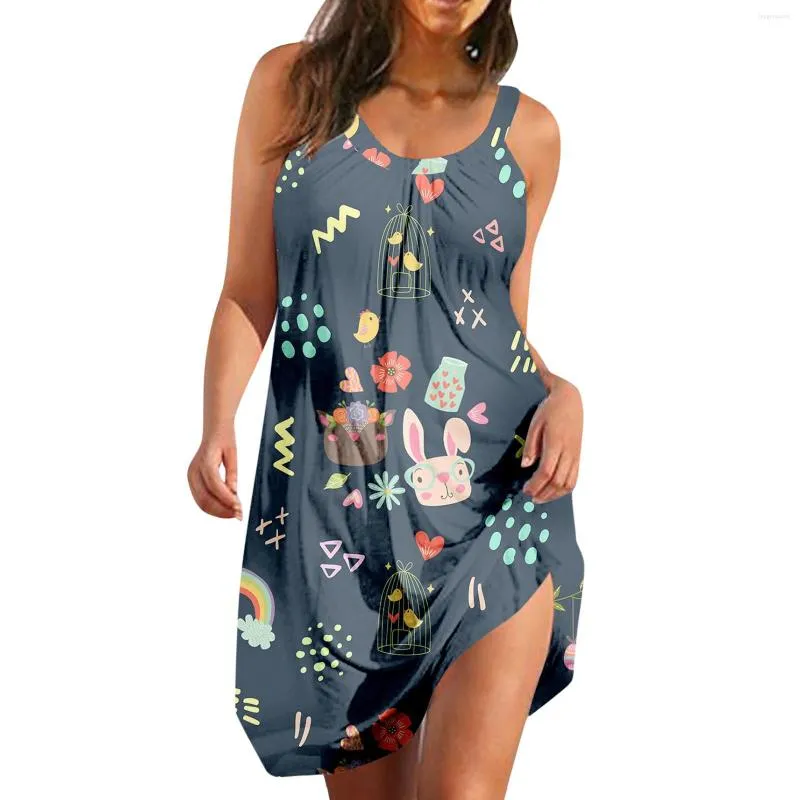 Casual jurken Easter zomer dames mouwloos eierpatroon tank vest dames maxi jurk e voor midi lengte