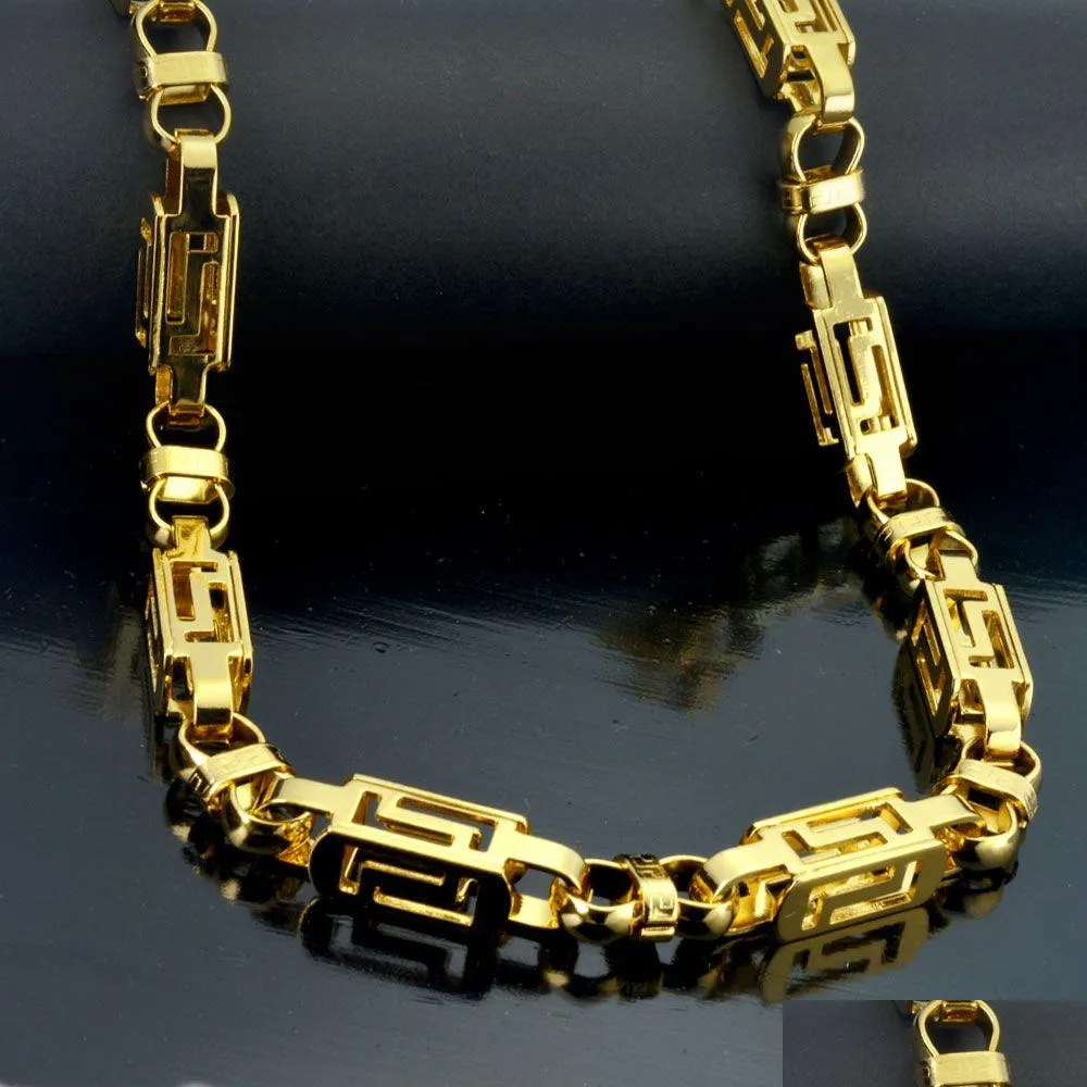 Chains 60Cm 8Mm Cool Stainless Steel Mens Gold Tone Byzantine Necklace Chain N292 Drop Delivery Jewelry Necklaces Pendants Dhnt0