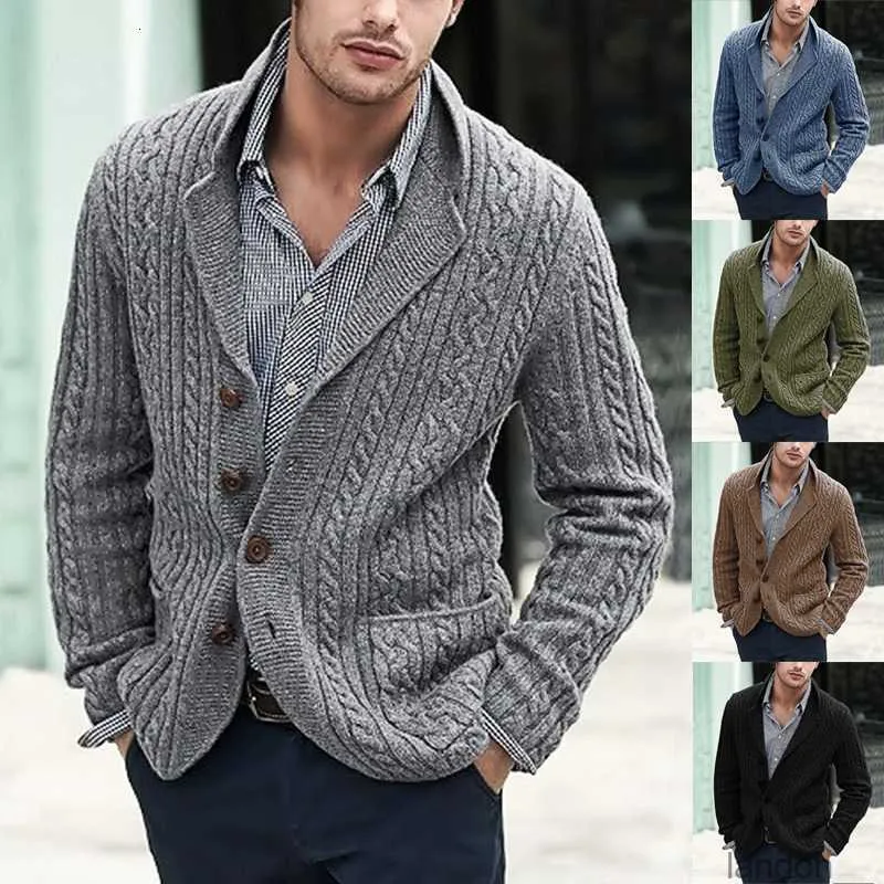 Cardigan tricoté pour hommes, mode automne et hiver, décontracté, manches longues, poche à revers, fleur torsadée, vêtements pour hommes