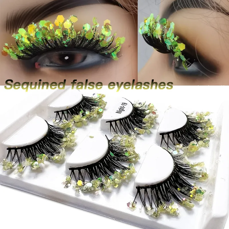 3 쌍/세트 컬러 스팽글 속눈썹 속눈썹 빛나는 스타일 무대 메이크업 False Eyelash Extension Curler Natural Eye 속눈썹 파티 결혼식을위한 메이크업