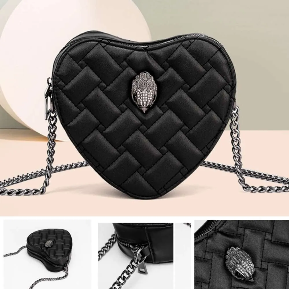 Kurt Geiger Treasure-G Borsa firmata Top nera Borsa a tracolla di lusso in pelle con testa d'aquila Borsa a tracolla con catena dorata Borsa da uomo Borsa a tracolla piccola