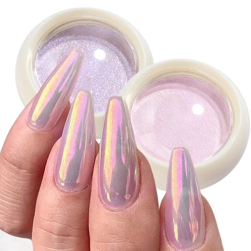 6 Colors Aurora Nail Powder Pigment Chrome Mirror Glitter Holographic