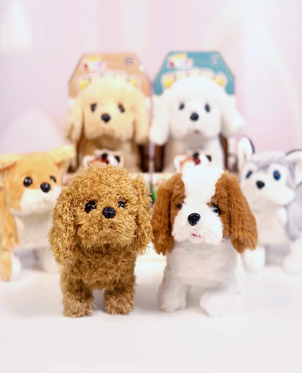 Cão de simulação de pelúcia realista inteligente chamado andando brinquedo de pelúcia elétrico teddy robô cão brinquedo filhote de cachorro de pelúcia para presente de natal 2204274535777