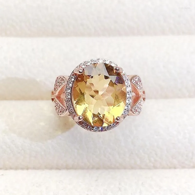 Anneaux de cluster Naturel Véritable Citrine Big Ring 925 Sterling Silver 10 12mm 4.5ct Gemstone Fine Bijoux pour femmes ou hommes X22363