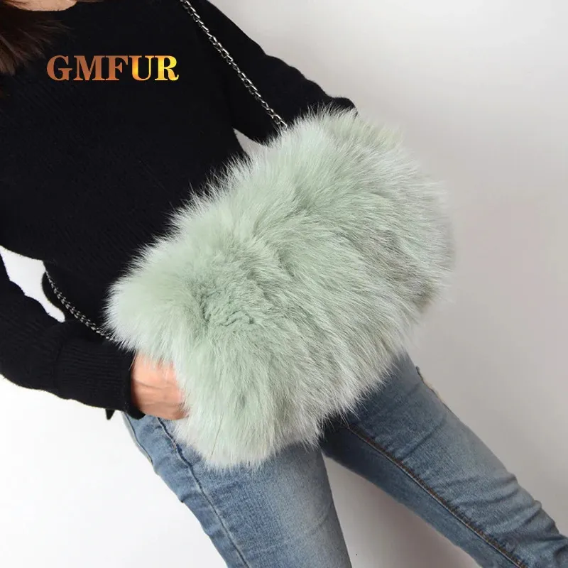 Evening Bags 100 Real Fur Hand Warmer Bag Winter Ladies Fluffy Cute Brand Chain Shoulder Fashion Luxury Handbag Women 231117