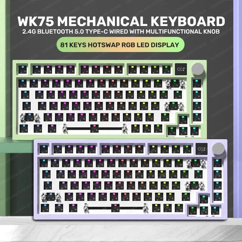 Tangentbord WK75 Gaming Mechanical Keyboard 81Keys Wireless Bluetooth Wired GASKET SWAP RGB Gamers Custom för PC Laptop 231117