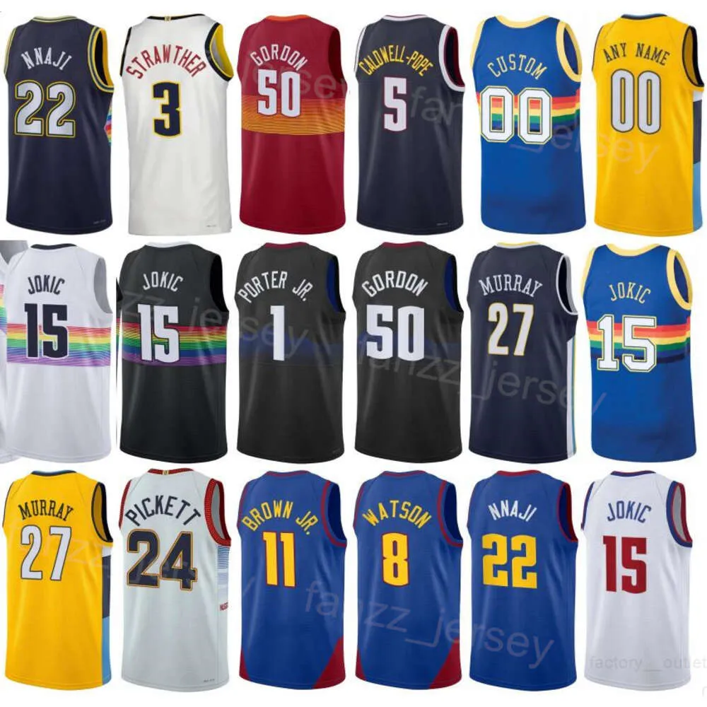 Imprimer Basketball Julian Strawther Jerseys 3 City Zeke Nnaji 22 Reggie Jackson 7 Peyton Watson 8 Christian Braun 0 Justin Holiday 9 Violet Blanc Bleu Marine Équipe Hommes Enfants