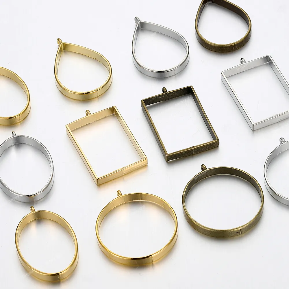 10pcs Round Square Frame Charms Metal Gold Bronze Plated Circle Bezel for DIY Jewelry Making UV Resin Pendants Handmade Crafts Fashion JewelryCharms metal bezel