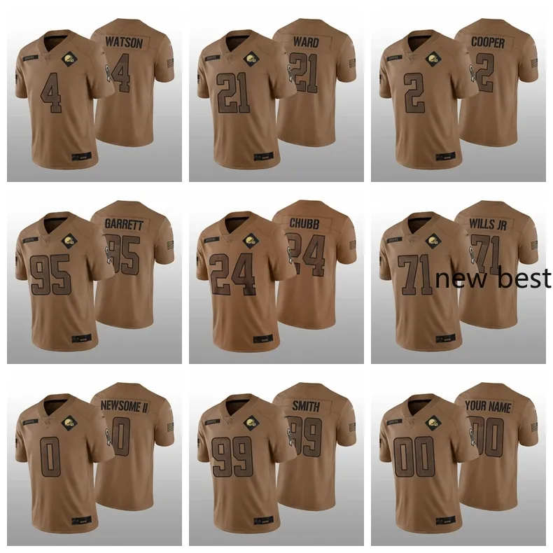 4 Deshaun Watson 24 Nick Chubb Cleveland''Browns''mens Women Youth Cooper Garrett Ward Wills Smith 2023 Salute to Service Limited Football Jersey Newsome II