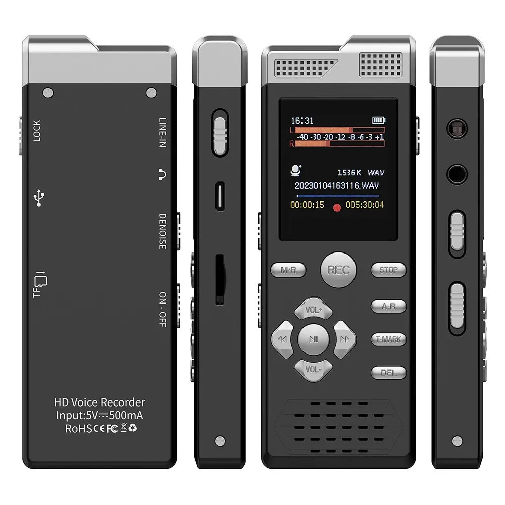 Digital Voice Recorder Aktiverad Dual Microphone Recording Password Protection Line i T Mark Mp3 Musikspelare Dictaphone 231117