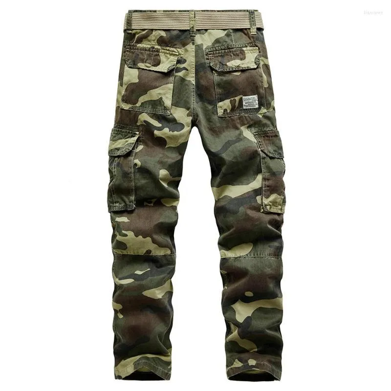 Calça masculina carga azul camuflagem masculina algodão algodão reto de macacão casual de jeans de jeans para masculino