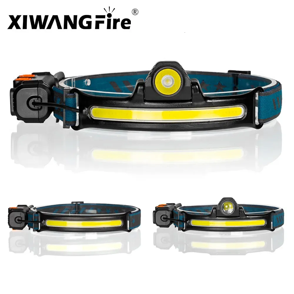 Headlamps Zoomable Induction Headlamp XPGCOB LED headlights with builtin battery flash USB charging 6light mode 231117