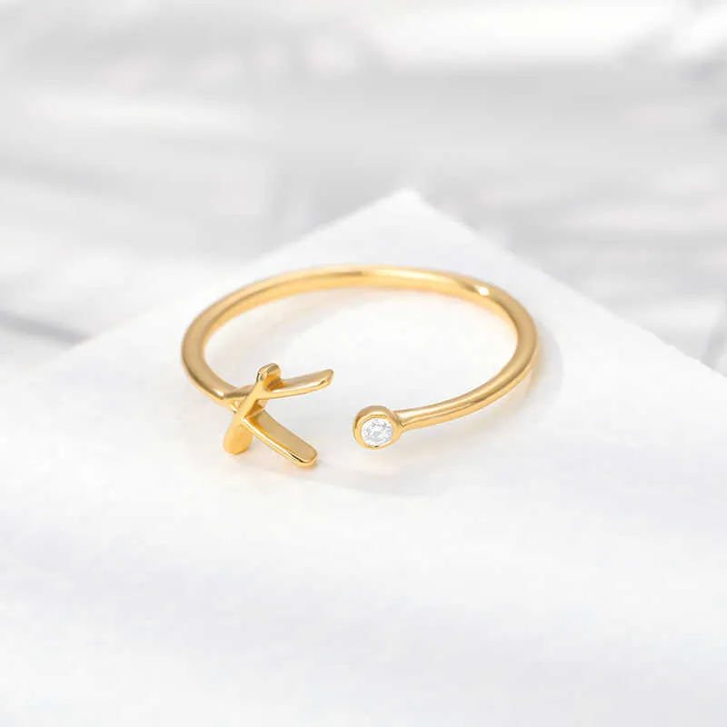 Bandringen Goud Kleur Briefring Roestvrij Staal AZ Te Openen Ringen Voor Vrouwen Meisjes Kristallen Eerste Ring Bruiloft Band Sieraden Gift AA230417