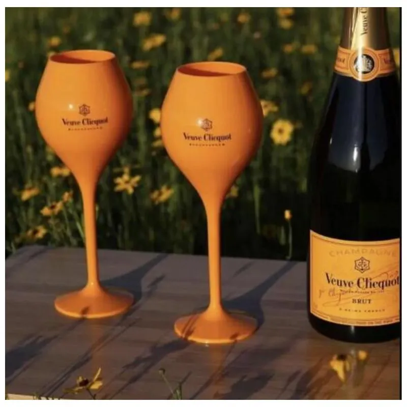Şarap Gözlükleri 6 PCS VEuve Sarı Etiket Polikarbonat Clicquot Şampanya Flütleri Coupes Wisky Cups6361734 Damla Teslimat Ev Bahçesi Kitc DHE0Y