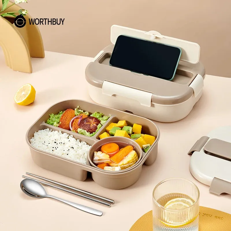 Termoser WorthBuy Portable Bento Lunch Box med fack Mikrovågsplastbehållare för barn Vuxen läcktät mat 231117