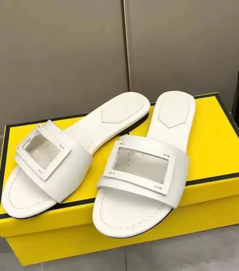 Marchio di lusso 2023S / S Estate F-Baguette Sandali Scarpe Donna Scivoli a fascia larga Spiaggia Casual Impreziosito Moda Infradito Pantofole di gomma cava