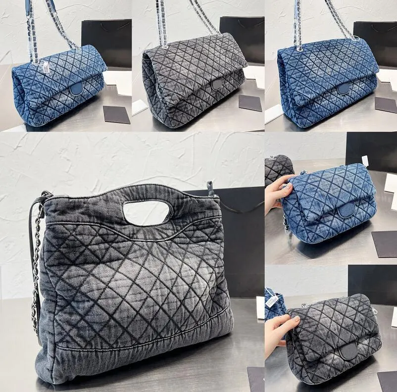 Umhängetasche Cross Body Designer-Schultertaschen Blau Grau Denim Designer Cowboy Chain Damen Flap Lattice Wallet Crossbody Classics Clutch Geldbörse